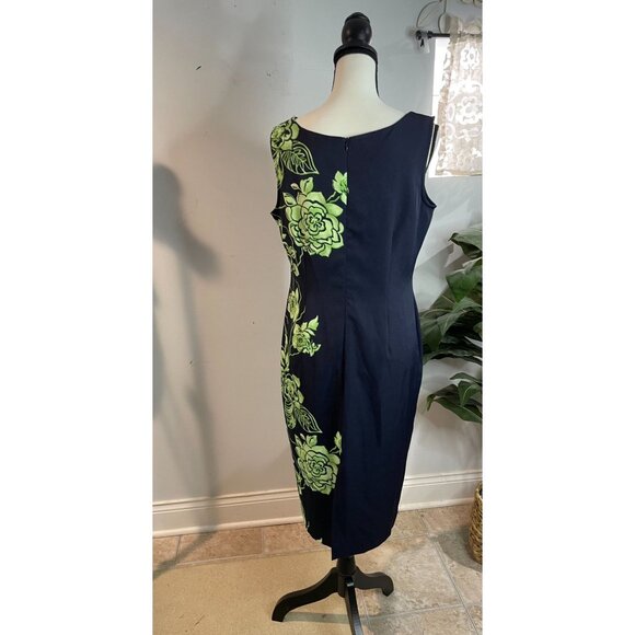 Maya Brooke Womens Size 8 Floral Print Dress Navy & Green Polyester/Spandex - Picture 4 of 12